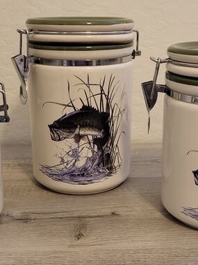 Ceramic Fish Canister with Green Lid